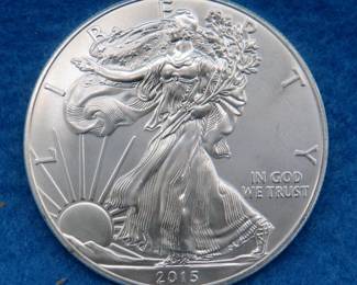 Lot 341. 2015 American Silver Eagle.&nbsp; One troy ounce of .999 pure silver.