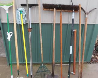 Lot 383. Long-handled tools and more