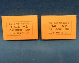 Lot 19. Two boxes each with 20 Ball M2 30 caliber rounds