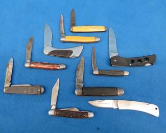 Lot 150. Ten pocket knives including a Schrade, Hammer, Ranger, and more