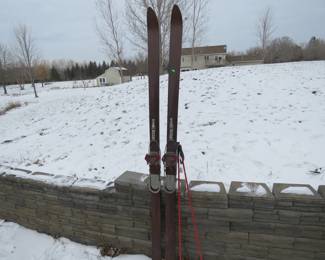 Lot 262. Vintage skis and poles.&nbsp; 80"
