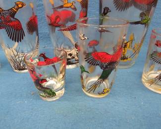Lot 22. Hazel-Atlas pheasant-themed glass barware set