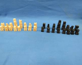 Lot 229. Chess set made of stone.&nbsp; All 32 pieces are present and accounted for.
