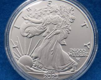 Lot 164. 2023 American Silver Eagle.&nbsp; One troy ounce of 99.9% pure silver.