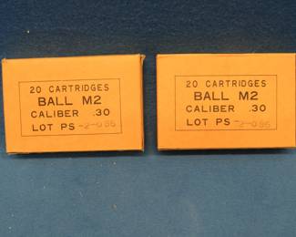 Lot 358. Two boxes of 20 each Ball M2 30 caliber rounds