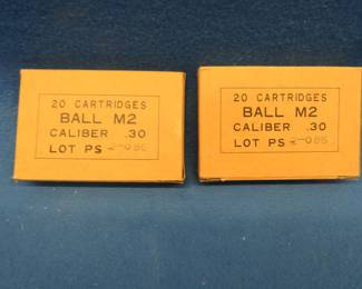 Lot 357. Two boxes of 20 each Ball M2 30 caliber rounds