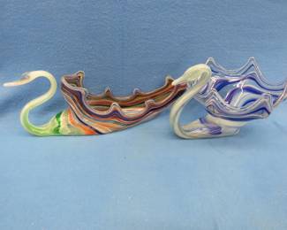 Lot 43. Two art glass swans