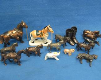 Lot 209. Brass and Ceramic Horses, Elephants, and More