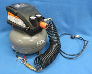 Lot 223. HDX 3-Gal. 100PSI Pancake Air Compressor like new condition.&nbsp; Works good but has a small internal le