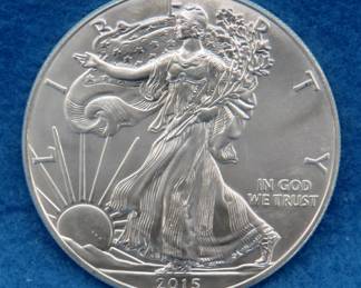 Lot 340. 2015 American Silver Eagle.&nbsp; One troy ounce of .999 pure silver.