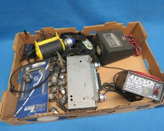 Lot 82. Rambler AM Car Radio, Audiovox DC Power Supply, Battery Tester, and More