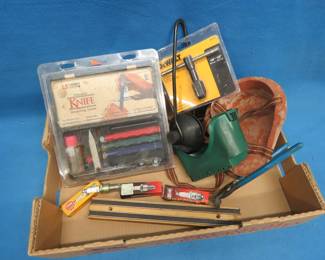 Lot 61. Knife Sharpening Kit, Tap Handle, Welding Goggles, and More