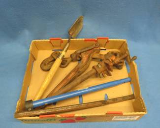 Lot 179. 14" Bar Clamp, Prybar, Chain Binder and More