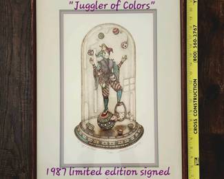 Alice Villanueva Schott "Juggler of Colors" 1987 limited edition signed print of etching.