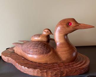 3 Piece Carved Loon and Loonlet by Sarder