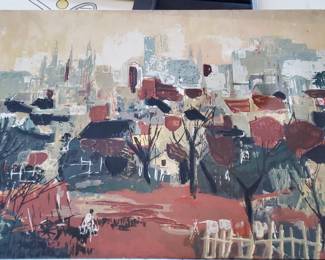 H Stano, Mid-Century Modern City Views Landscape O/c