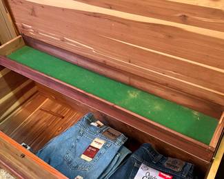 Cedar chest 
Wangler jeans 