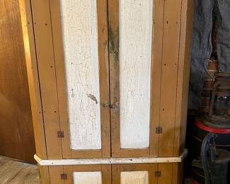 Primitive Wooden painted Corner cupboard 