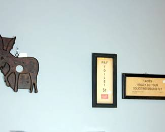 Donkey Mold, New York Central System Toilet Sign, Reno Hotel Assoc. Solicitation Sign