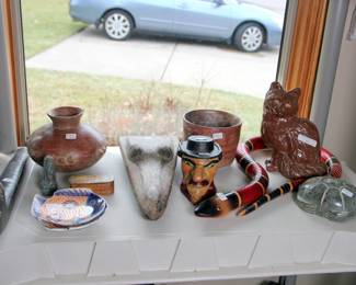 Snake Pipe, 19th c. Cast Iron Tobacco Jar, Native American Pottery