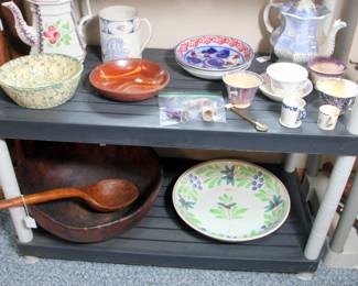 Huge Burl Bowl, 19th Century Slipware and Spatterware