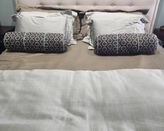Sealy Deveraux Mattress, Upholstered bedframe and King Bedding ( all sold separately) 