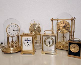 Vintage Staiger Quartz Germany Clock, Howard Miller Alarm Clock, Howard Miller Quartz Dome Clock, Vintage Linden Quartz Crystal Clock, Vintage Benchmark Glass Dome Pendulum Anniversary Clock