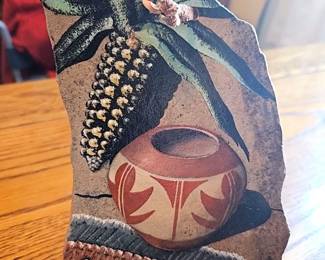 Hand Painted Native Pot on Stone 
