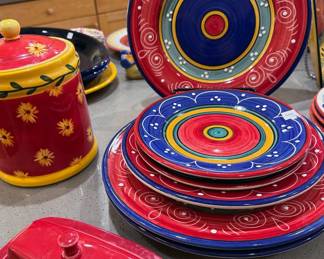Colorful ceramic kitchen serving pieces