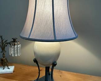 Antique Egg Shell Lamp with Figural Ram Heads