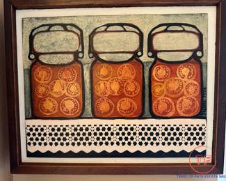 Signed JUDITH WELK 1974 Tomatoes and Pickles Mixed Media Paintings Set