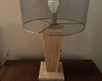 Industrial Wood Lamp with Mesh Shade