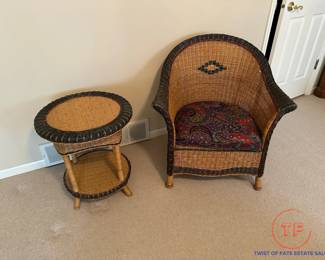 Wicker Armchair with Side Table