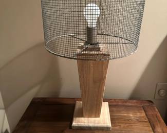 Industrial Wood Lamp with Mesh Shade