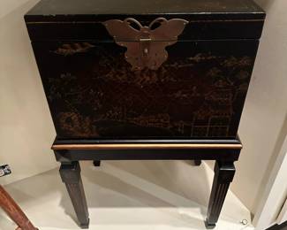Chinoiserie Cabinet with Brass Butterfly Lock on Stand