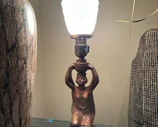 1920's Art Deco Cast Lamp with Shade