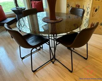 ASHLEY FURNITURE Glass Topped Wicker Table with Leather Low Back Chairs
