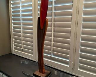 "Amber Demure" Stretched Glass Face on Wood Base Sculpture by STEPHEN CLEMENTS