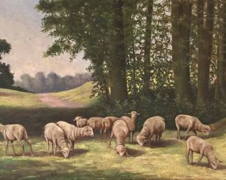 19th Century Antique Signed ORLOWSKI Pastoral Landscape with Sheep Grazing Oil on Canvas