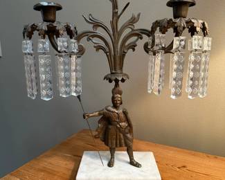 Antique Brass Figural Indian Warrior Candelabra