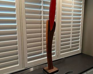 "Amber Demure" Stretched Glass Face on Wood Base Sculpture by STEPHEN CLEMENTS