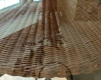 ASHLEY FURNITURE Glass Topped Wicker Table with Leather Low Back Chairs