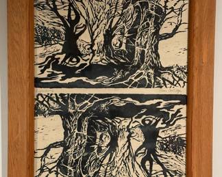 ELAINE COOLIDGE "Reflections" Signed Limited Edition Woodcut on Rice Paper