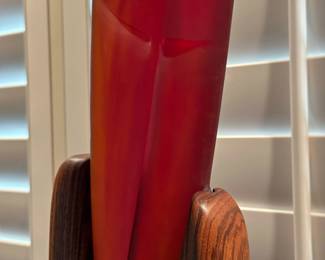 "Amber Demure" Stretched Glass Face on Wood Base Sculpture by STEPHEN CLEMENTS