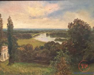 19th Century Unsigned River Bend Landscape Hudson River School Style Oil on Canvas