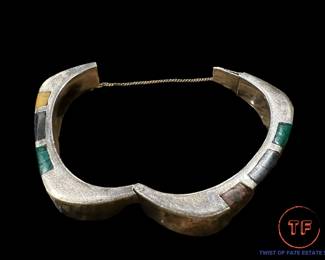Sterling Silver Bangle Bracelet with Stone Inlay