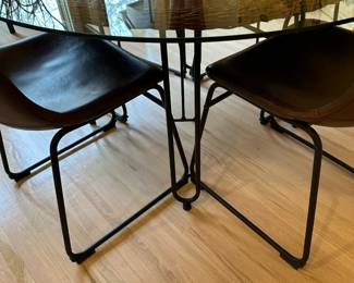 ASHLEY FURNITURE Glass Topped Wicker Table with Leather Low Back Chairs