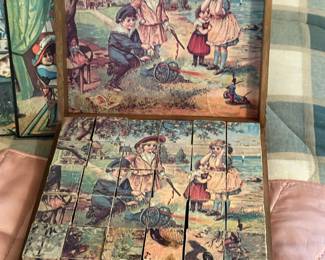 Early 1900's Multi-Sided Victorian Puzzle Box Set with Picture Boards