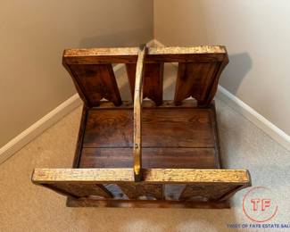 Hand Carved Art Nouveau Log Holder with Brass Accents