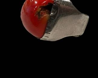 REBECCA COLLINS Signed Sterling Silver with Red Coral Oversized Ring